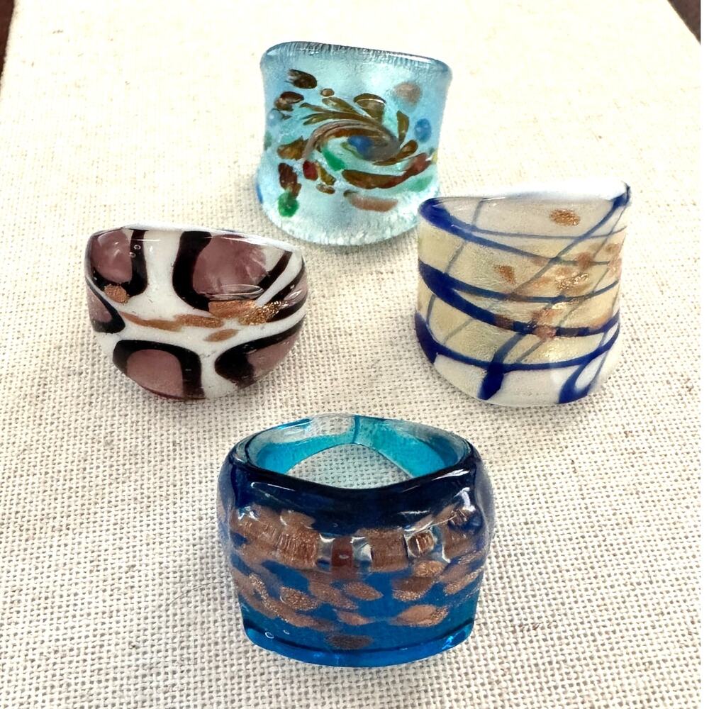 Dichroic Art Glass Ring Bundle Set of 4 Mixed Sizes Solid Glass